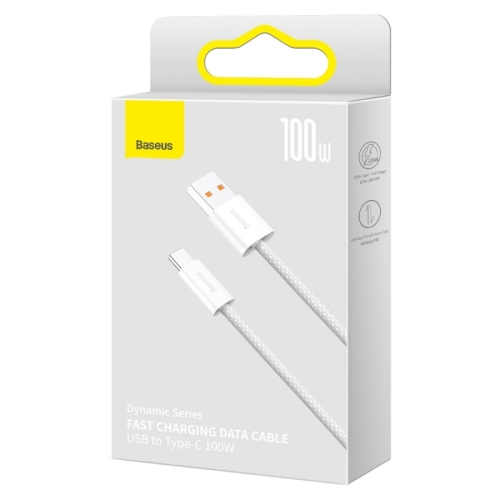 Cablu Baseus Dynamic Series, USB la USB-C, 100W, Fast Charging, 1m Alb