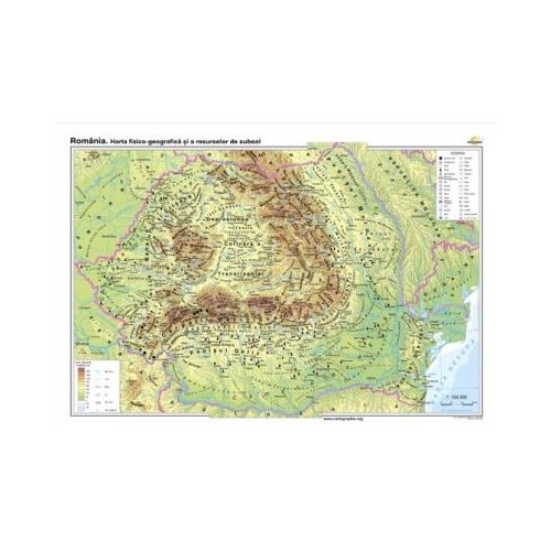 Romania. Harta fizico-geografica si a resurselor naturale de subsol - CR-3101A 160x120 cm