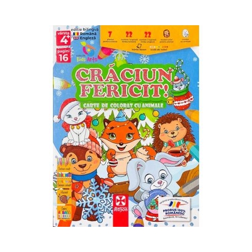 Craciun fericit. Carte de colorat cu animale