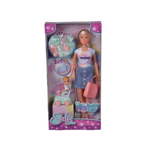 Papusa Steffi Love cu masinuta premergator si bebe