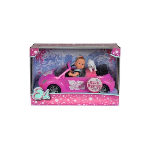 Papusa Evi cu masina Beetle si catel