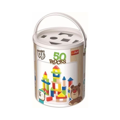 Cutie cu 50 de cuburi colorate din lemn Trefl