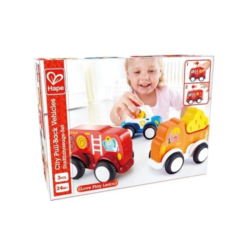 Set 3 masinute cu motor pull-back Hape