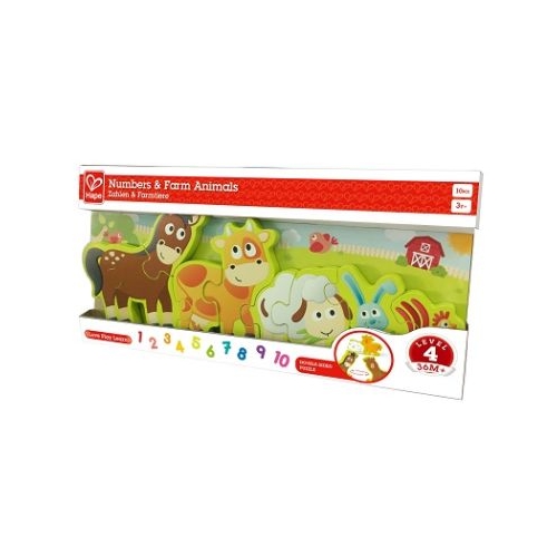 Puzzle Numere si Animale de la ferma 10 piese Hape