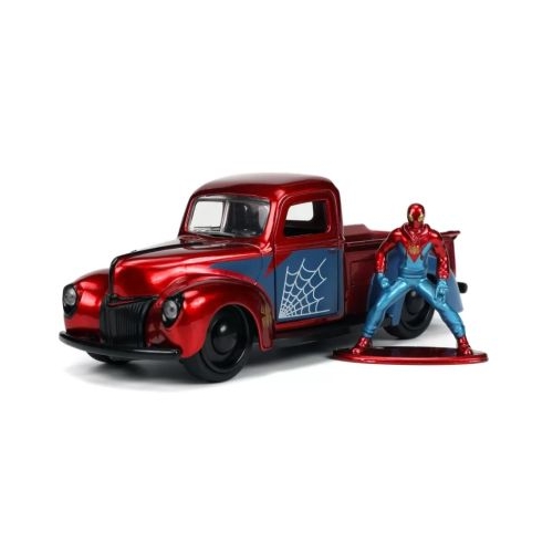 Masinuta marvel metalica ford pick up scara 1 32 si figurina metalica spider man jada