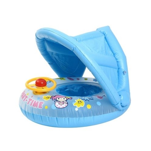 Colac baie gonflabil cu protectie solara, albastru