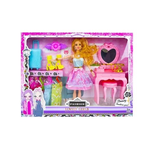 Papusa cu garderoba  masuta machiaj