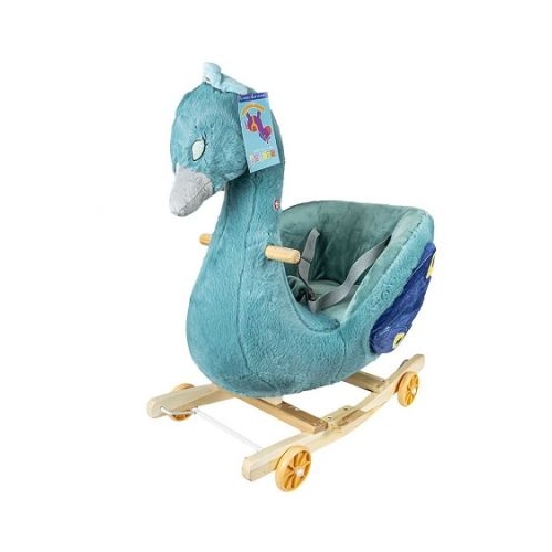 Balansoar pentru Bebelusi paun lemn  plus cu Rotile 66 cm