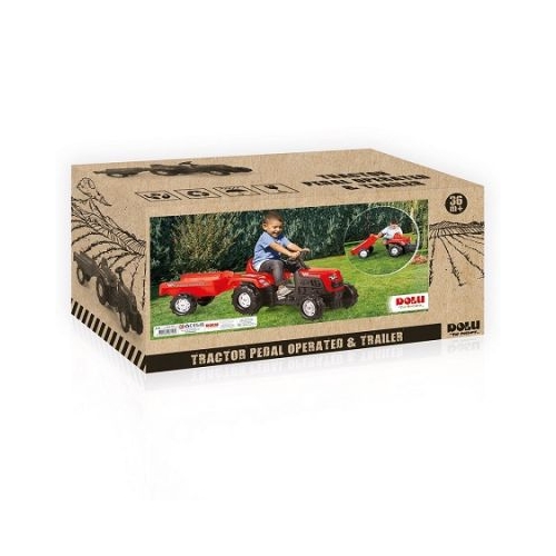 Tractor cu pedale si Remorca rosu 52x144x45 cm