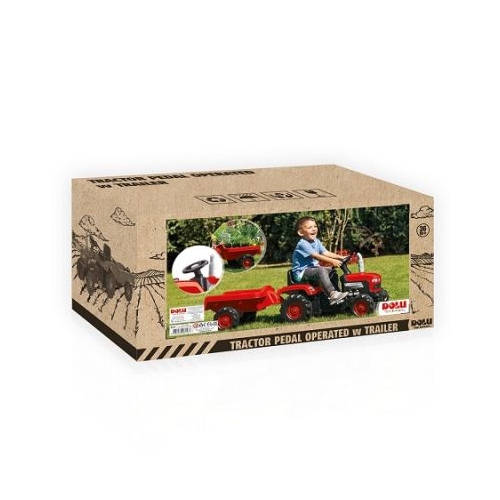 Tractor cu pedale si Remorca rosu 53x143x45 cm