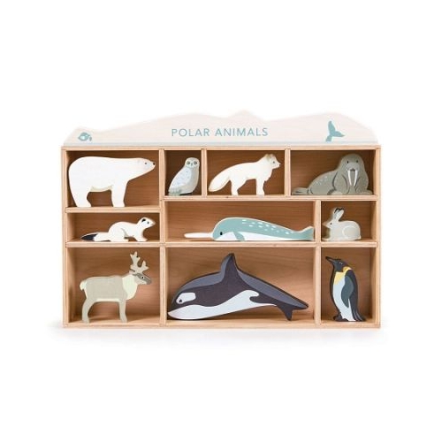 Animalutele polare pe raft din lemn premium 11 piese