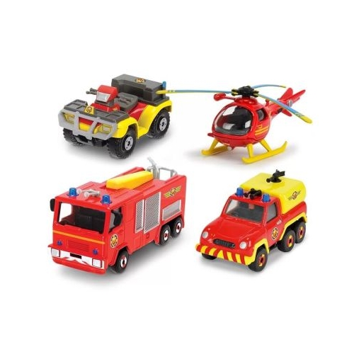 Pompierul Sam Set 4 vehicule din metal cu elicopter scara 1 64