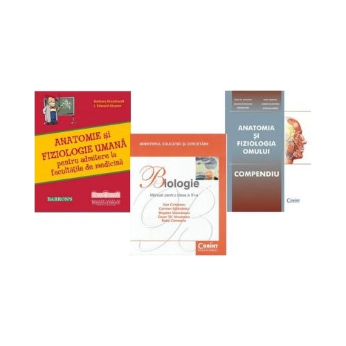 Pachet Barrons Anatomie si fiziologie umana pentru admitere la facultatile de medicina 3 carti. Manual Barron. Manual Biologie clasa 11. Compendiu