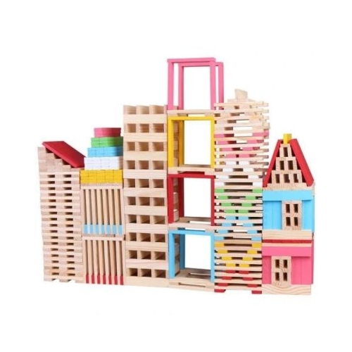Set 150 de cuburi din lemn de constructie creativa