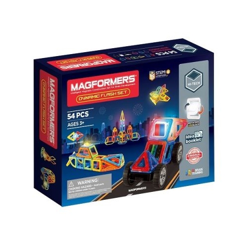 Joc magnetic de constructie Dynamic Flash Set Lumini de Blit 54 piese Magformers