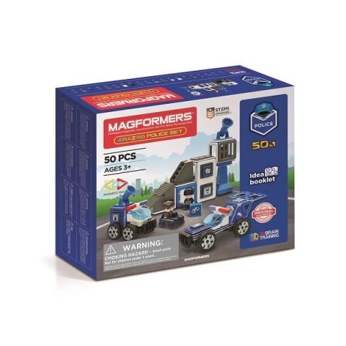 Joc magnetic de constructie Amazing Police Set Sectia de Politie 50 piese Magformers