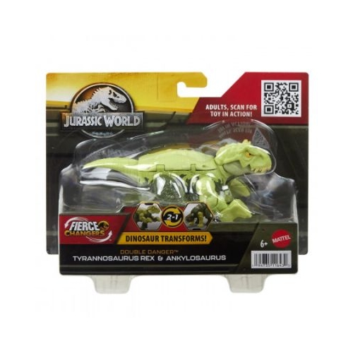 Dinozaur transformabil tyrannosaurus rex si ankylosaurus verde Jurassic World Fierce changers Double Danger