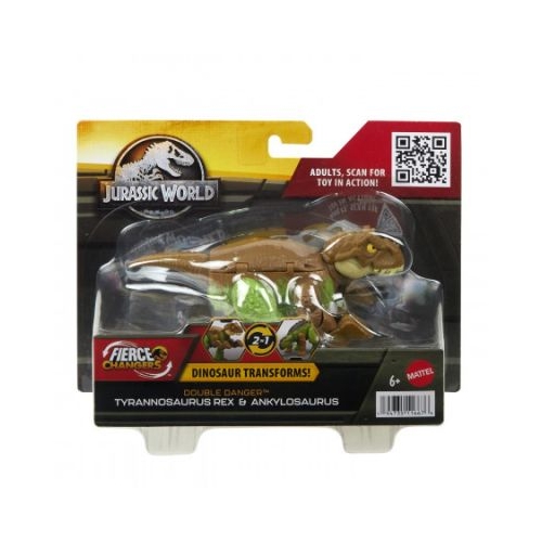 Dinozaur transformabil tyrannosaurus rex si ankylosaurus maro Jurassic World Fierce changers Double Danger