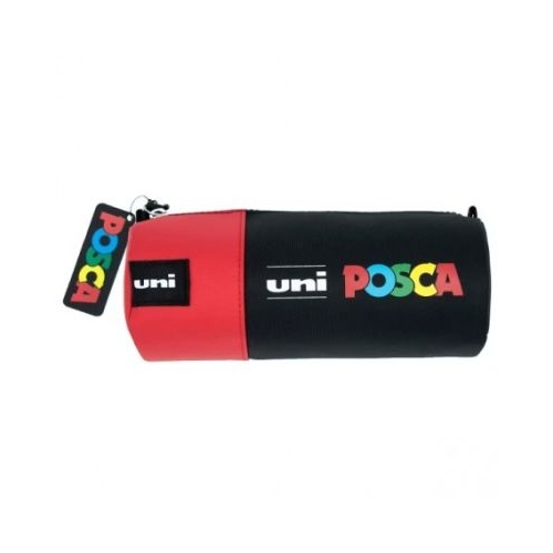 Penar cilindric rosu/negru cu fermoar, set 16 markere, 5M, 3M, 1M - Posca