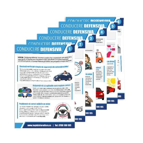 Set planse conducere defensiva pentru scolile de soferi 50 x 70 cm