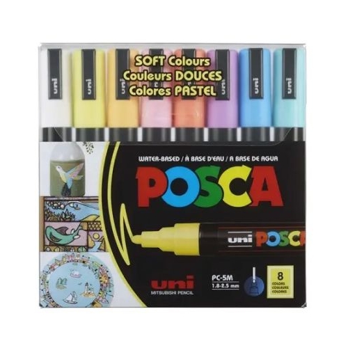 Set 8 markere PC-5M 1. 8-2. 5 mm culori pastel Uni Posca