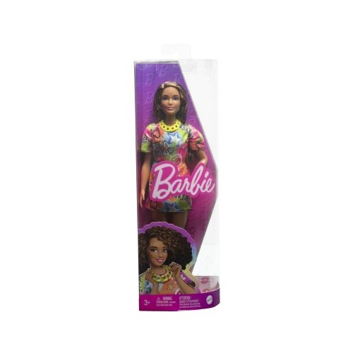 Papusa Barbie Fashionista satena cu rochie cu imprimeu good vibes