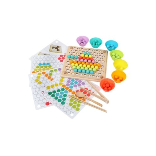Joc educativ de motricitate fina sortare mozaic cu bile din lemn cleste lingura chopsticks