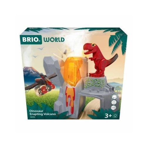 Vulcan in eruptie cu figurina dinozaur pentru trenulete BRIO