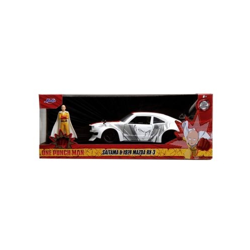 Set masinuta metalica Mazda RX 3 si figurina Saitama Jada One Punch Man