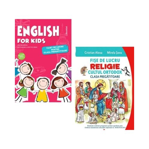 Pachet 2 caiete pentru clasa pregatitoare English for Kids. Caiet de lucru si Fise de lucru. Religie. Cultul ortodox - Cristina Mircea Cristian Alexa