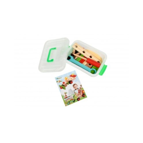 Jucarie educativa lemn trusa scule  accesorii-caseta PVC cu maner J922