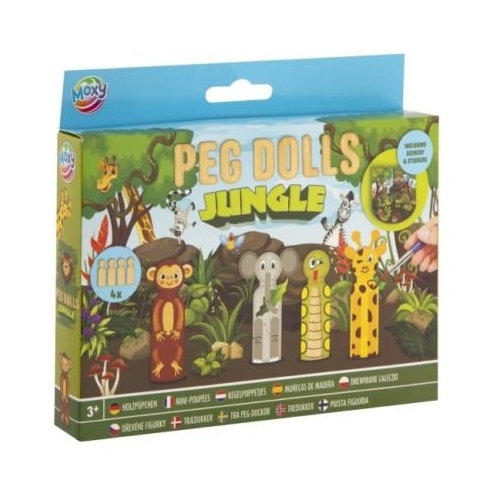 Set creativ DIY Figurine din lemn Peg Dolls Jungla