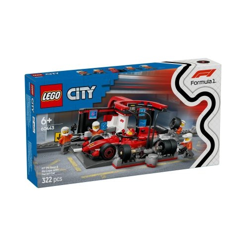 LEGO City. Boxa si mecanici F1 cu masina Ferrari 60443 322 piese