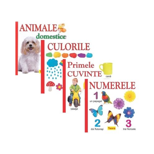 Pachet 4 carti pentru copii culorile animele domestice numerele primele cuvinte - Diana Rotaru