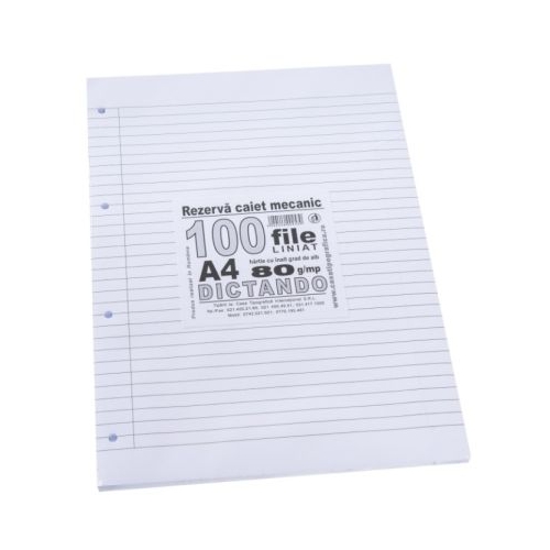 Rezerva caiet mecanic dictando cu margine liniata A4 100 file Casa Tipografica