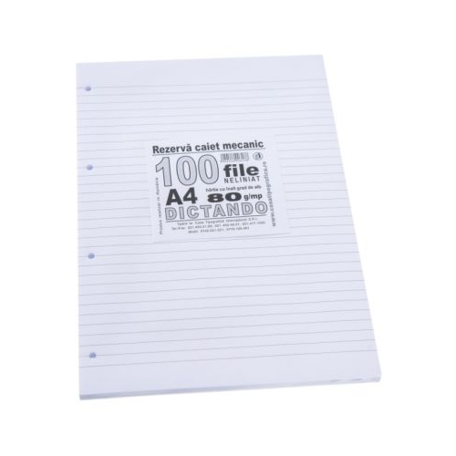 Rezerva caiet mecanic dictando fara margine liniata A4 100 file Casa Tipografica