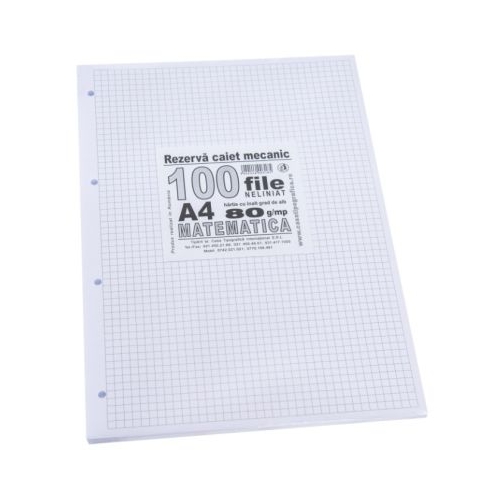 Rezerva caiet mecanic matematica fara margine liniata A4 100 file Casa Tipografica