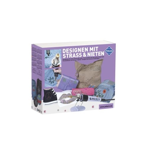 Set complet pentru decorare cu strasuri si nituri include 440 de pietricele decorative  alte accesorii Pebaro 0259