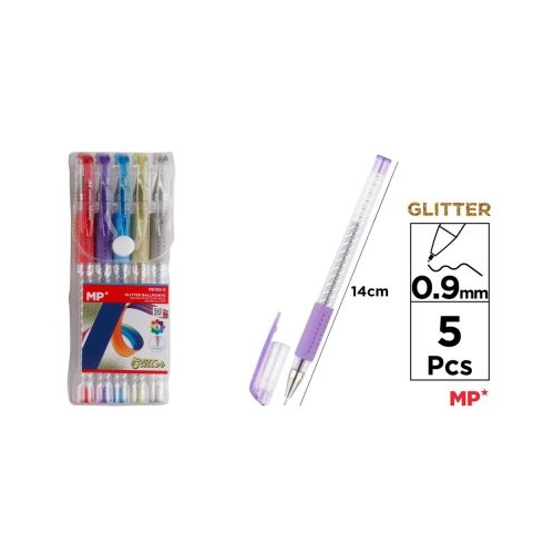 Set 5 rollere cu gel Main Paper varf 0. 9 mm culori glitter