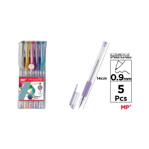 Set 5 rollere cu gel Main Paper varf 0. 9 mm culori metalizate