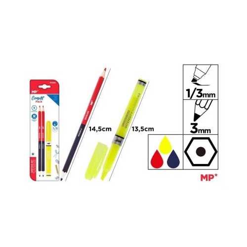 Set 2 creioane Main Paper 2 capete rosualbastru textmarker varf tesit 1-3 mm blister