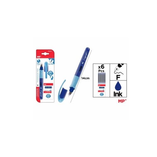 Set stilou albastru Main Paper varf F 6 rezerve cerneala blister