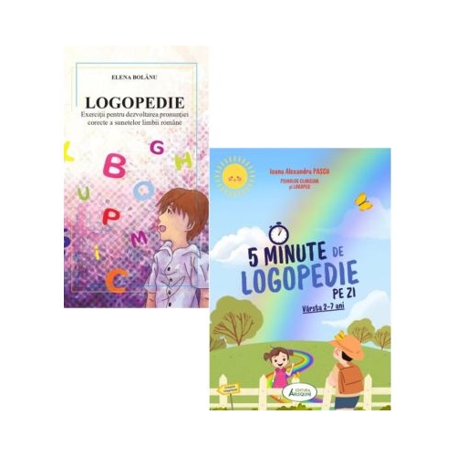 Pachet 2 carti Logopedie si 5 Minute de Logopedie pe zi Exercitii zilnice pentru dezvoltarea limbajului copiilor - Elena Bolanu Ioana Alexandra Pascu