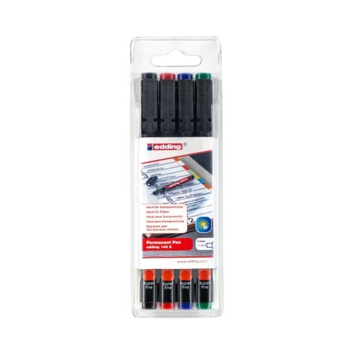 Marker permanent edding 140 S set 4 bucati corp din plastic varf rotund 0. 3 mm culori asortate