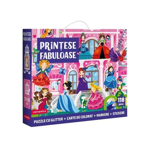 Joc educativ Puzzle cu glitter Mimorello. Printese fabuloase