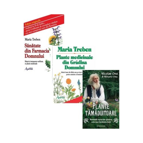 Pachet 3 carti Plante tamaduitoare Plante medicinale si Sanatate din farmacia Domnului - Nicolae Onu Maria Treben