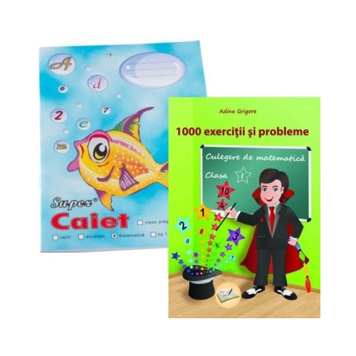 Pachet 1000 exercitii si probleme clasa 1. Culegere de matematica - Adina Grigore si Caiet Pestisor matematica A5 48 file Casa Tipografica