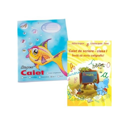 Pachet Caiet tip 1 Pestisor A5 32 file Casa Tipografica si Invat sa scriu caligrafic Caiet de scriere clasa 1 - Adina Grigore