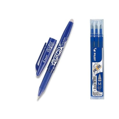 Pachet Roller Pilot Frixion PBL-FR7 0. 7 mm cu guma de sters albastru si Rezerva BLS-FR7-L-S3E plastic Fine 3 buc