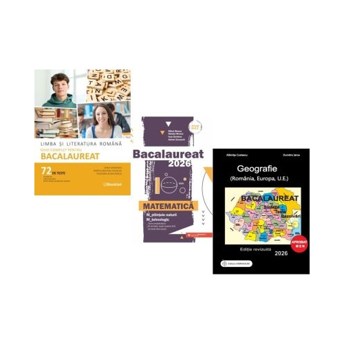 Pachet Bacalaureat 2026. Limba si literatura romana 72 teste complete Matematica M-stiintele-naturii si M-tehnologic si Geografie Sinteze Teste Rezolvari - Mimi Gramnea Mihai Monea Albinita Costescu